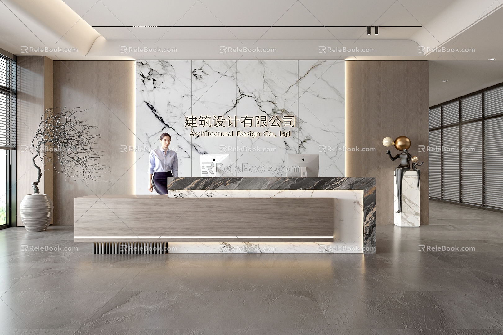 Company Front Desk Background Wall Reception Area Bar Desk Reception Desk Lobby Simple Lobby 3d model