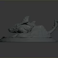 Mythical Creature 3D Sculpture With Finned Tail And Rock Base Display Art