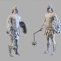 Ancient Warrior Men Wearing Helmets Holding Shields and Chain Mace Weapons 3d model