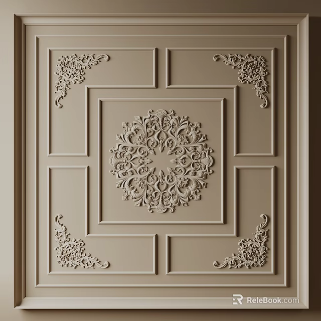 Decorative Embossed Panel Featuring Geometric Lines And Central Intricate Floral Design 3d model