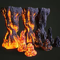 Volcanic Rock Formations With Flowing Lava In Red Orange Colors And Various Sizes