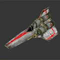 3D Model Science Fiction Spaceship With Red White Paint Multiple Engines And Weathered Texture
