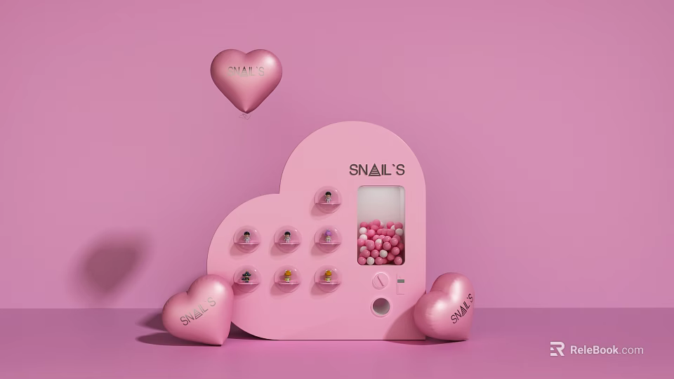 SNAILS Heart Shaped Pink Amusement Equipment With Candy Dispenser And Decorative Hearts 3d model 