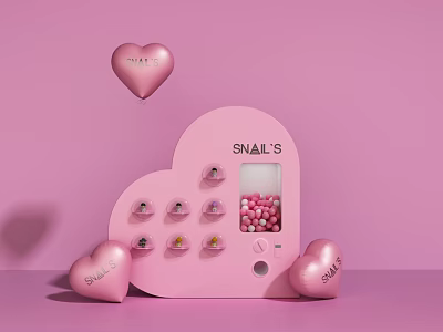 SNAILS Heart Shaped Pink Amusement Equipment With Candy Dispenser And Decorative Hearts 3d model