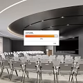 Modern Conference Room With Neatly Arranged White Chairs Podium And Large Screen