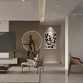 Modern Living and Dining Room Interior With Sofa Coffee Table Circular Chandeliers And Area Rug