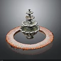 Light Colored Multi tiered Fountain With Circular Red Edge Area And Bottom Pool 3d model