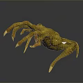 Detailed Yellow Monster Creature With Sharp Claws 3D Render On Gray Background