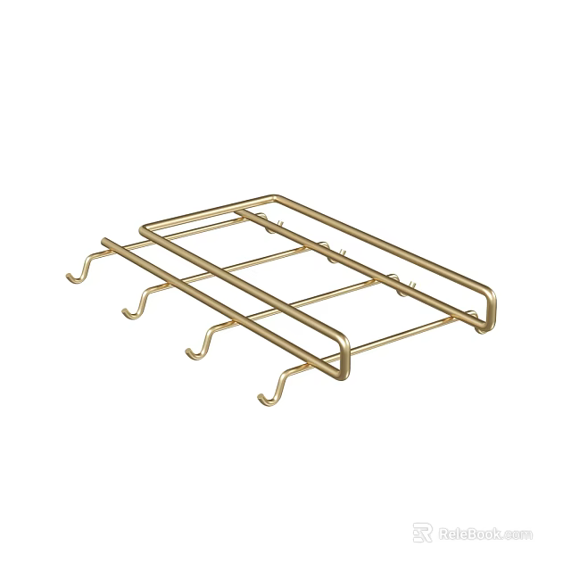 Golden Metal Storage Rack with Multi layer Design and Bottom Hooks for Home Organization 3d model 