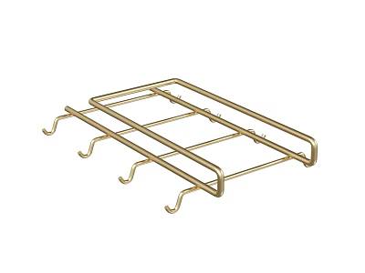 Golden Metal Storage Rack with Multi layer Design and Bottom Hooks for Home Organization 3d model