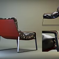 Modern Single Sofa with Red Armrests Black Leather Cushions and Metal Frame