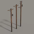 Industrial Equipment Featuring Wooden Utility Poles With Crossarms And Mounted Devices
