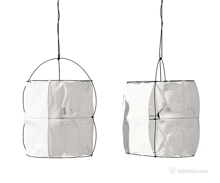 Modern White Pendant Lights with Paper Shade and Metal Square Frame 3d model 