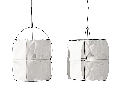 Modern White Pendant Lights with Paper Shade and Metal Square Frame 3d model
