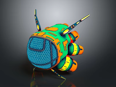 Vibrant Colored Spherical 3D Model With Sci Fi Mechanical Details And Mesh Design Elements 3d model