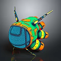 Vibrant Colored Spherical 3D Model With Sci Fi Mechanical Details And Mesh Design Elements