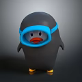 Cute 3D Black Cartoon Character With Blue Hood Orange Beak And Yellow Feet
