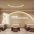 Beauty Salon Interior With Three Beauty Beds Beige Walls And Circular Ceiling Light