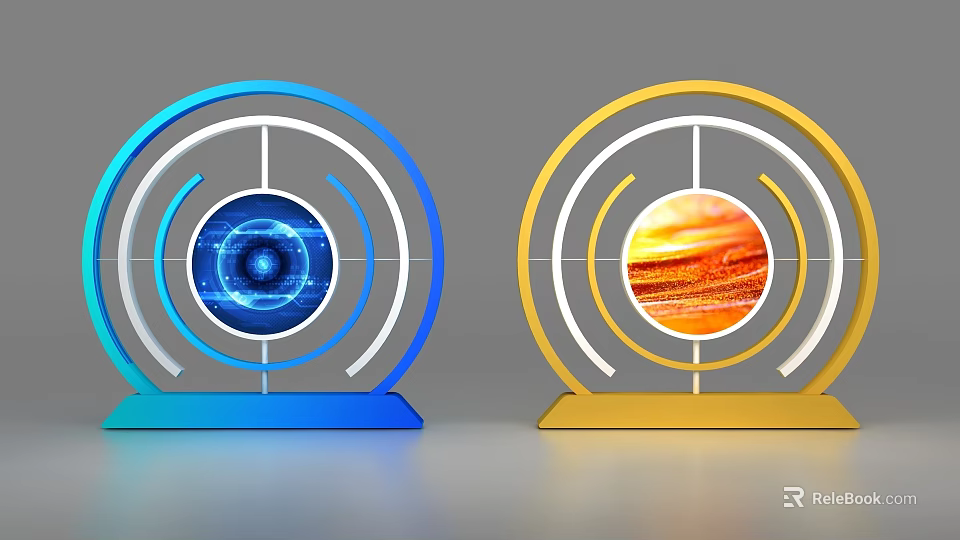Blue And Yellow Commercial Equipment With Circular Design And Digital Display Screens 3d model 