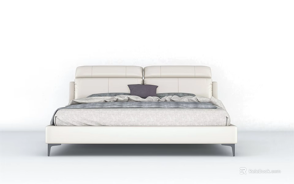 Modern Double Bed with White Leather Headboard Cozy Bedding and Sleek Frame 3d model