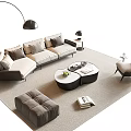 Modern Sofa And Coffee Table Set With Arc Floor Lamp Accent Chair And Ottoman