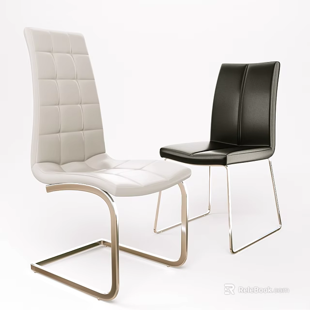 Stylish Modern White And Black Leather Stools With Metal Frame Design 3d model