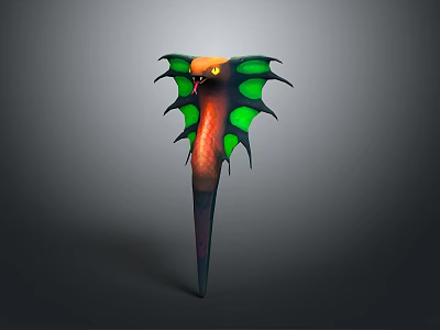 Fantasy Reptile Creature With Green Wings Orange Eyes And Red Body Design Against Gray Background 3d model