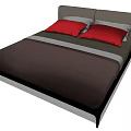 Double Bed Bedroom Interior With Gray Headboard Red Pillows And Dark Bedspread 3d model