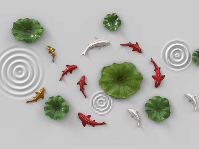 Decorative Wall Art With Green Lotus Leaves Colorful Fish And Water Ripples 3d model
