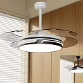 Modern White Ceiling Fan Light With Circular Design And Blades In Interior Room