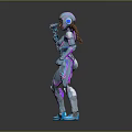 Shiny Blue Purple Armored Female Character With Braided Hair And Glowing Weapon