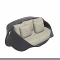 Unique Curved Fabric Sofa With Dark Frame And Light Cushions In Modern Living Room