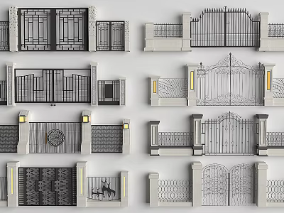 Various Iron Gate Designs With Carved Patterns And Decorative Elements 3d model