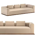 Beige Modern Sofa With Three Cushions Square Arms And Wooden Base 3d model