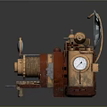 Vintage Steampunk Camera Equipment With Brass Gears And Leather Accents