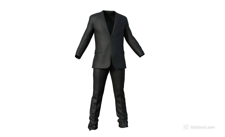 Classic Black Suit with Jacket and Pants for Formal Business Attire 3d model 