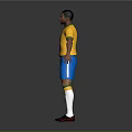 A Man In Brazilian Football Jersey Yellow Shirt Blue Shorts White Socks And Black Shoes