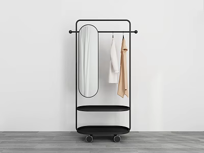 Modern Clothes Hanger With Mirror Shelf And Wheels 3d model