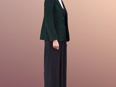 A Woman Wearing Green Blazer And Black Wide Leg Pants Against Gradient Background 3d model