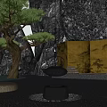 Serene Japanese Zen Garden With Pine Tree Mist Rocks And Stone Lantern Elements