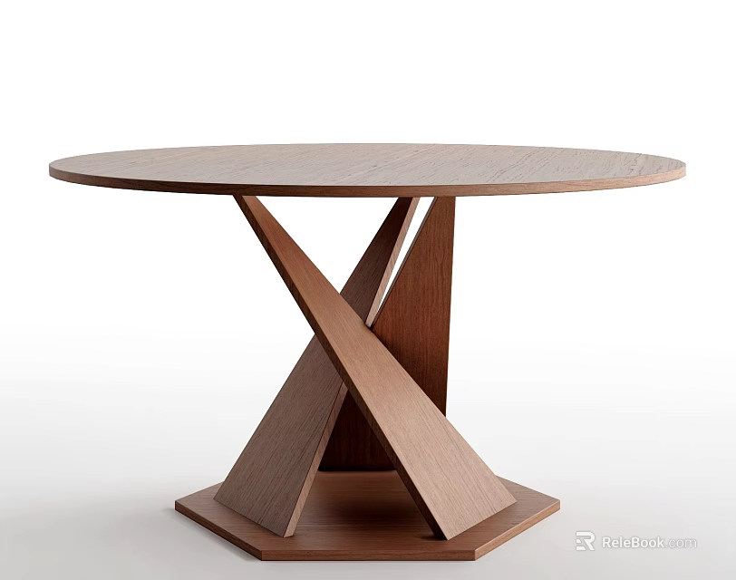 Modern Round Wooden Dining Table With X Shaped Legs For Contemporary Home Decor 3d model 