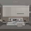Modern Minimalist Bedroom Interior With Bed Pillows Bedside Tables And Textured Wall Paneling