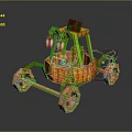 Decorative Wooden Carriage With Green Frame Lanterns Basket Structure And Wooden Wheels