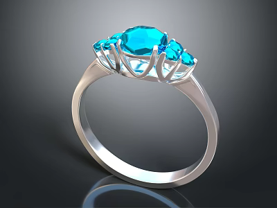Elegant Silver Jewelry Ring With Blue Gemstones And Central Stone Design 3d model