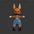 Cute Orange Fox Cartoon Character In Blue Overalls With Big Ears And Open Arms