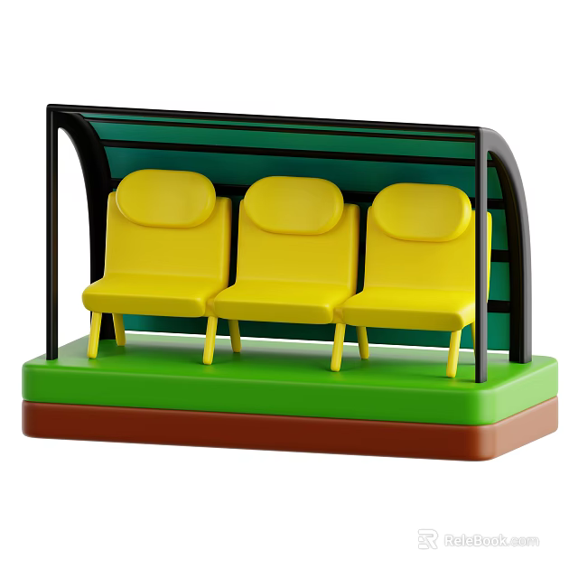 Miniature Decorative Ornament Set With Three Yellow Seats Black Canopy Green Base And Brown Bottom 3d model 