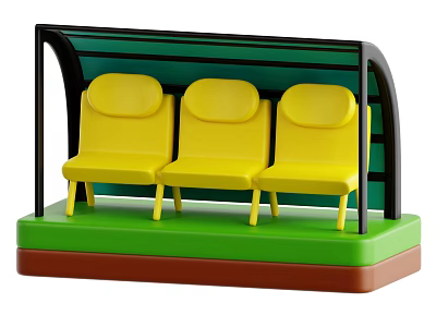 Miniature Decorative Ornament Set With Three Yellow Seats Black Canopy Green Base And Brown Bottom 3d model