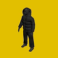 Full Length Model Wearing Hooded Puffer Jacket And Pants On Gray Background