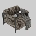 Camouflage Pattern Single Sofa With Black Metal Frame And Plaid Blanket