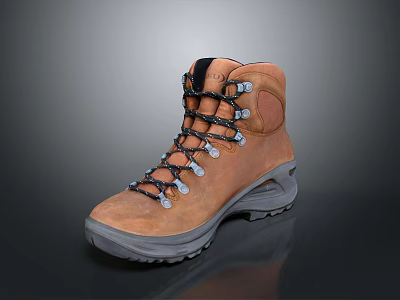 Brown Leather High Top Hiking Boots With Black Laces And Durable Outdoor Sole 3d model